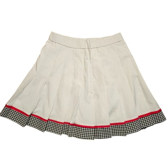 White Pleated Mini Skirt By Lilys Of Beverly Hills W/ Red & Gingham Trim Size 4 - Picture 2 of 3